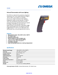 Thumbnail of document Data Sheet - OS543 -30°C to 550°C Infrared Thermometer with Fixed Emissivity
